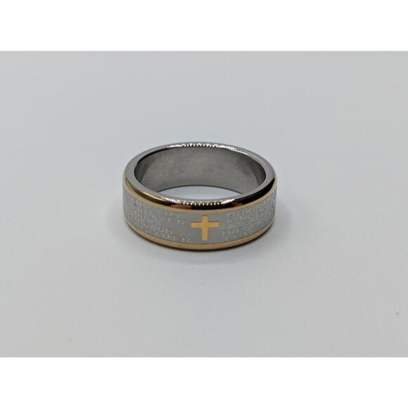 Stainless Steel Ring with Engraved Lord's Prayer and Gold Accent Mens Size 11 - Picture 5 of 9